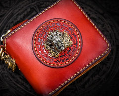 Handmade Leather Small Tooled Mens billfold Wallet Cool Chain Wallet Biker Wallet for Men