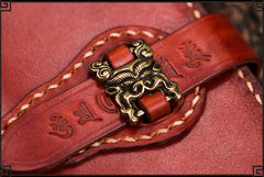 Handmade Leather Men Tooled Chinese Lion Cool Leather Wallet Long Phone Wallets for Men