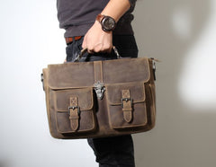 Handmade Leather Mens Cool Messenger Bag Work Bag Backpack Travel Bag Briefcase Bag for men