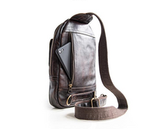 Genuine Leather Mens Cool Chest Bag Sling Bag Crossbody Bag Travel Bag Hiking Bag for men