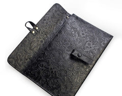 Handmade Leather Floral Tooled Mens Clutch Cool Slim Wallet Zipper Clutch Wristlet Wallet for Men