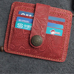 Handmade Leather Floral Mens Cool Front Pocket Wallet billfold Wallet Card Holder Small Card Slim Wallets for Men