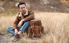 Handmade Leather Mens Cool Backpack Sling Bag Large Travel Bag Hiking Bag for men