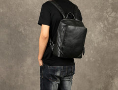 Genuine Leather Mens Cool Backpack Sling Bag Large Black Travel Bag Hiking Bag for men