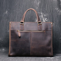 Coffee Leather Mens 14 inches Laptop Briefcase Brown Work Handbag Business Bag For Men