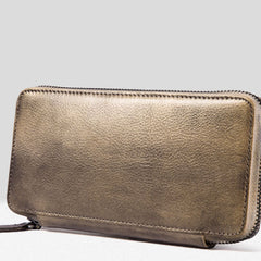 Handmade Leather Mens Cool Long Leather Wallet Bifold Zipper Clutch Wallet for Men - iwalletsmen