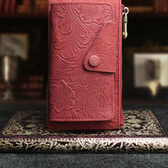 Handmade Leather Floral Mens Cool Key Wallet Wallet Card Holder Small Card Keychain Wallets for Men