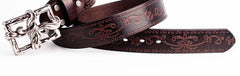 Handmade Genuine Leather Punk Rock Floral Cross Mens Cool Men Biker Trucker Leather Belt