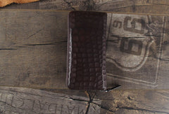 Genuine Leather Mens Cool Long Leather Wallet Zipper Clutch Wristlet Wallet for Men