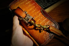 Handmade Leather Mens Tibetan Chain Biker Wallet Cool Leather Wallet Long Clutch Wallets for Men