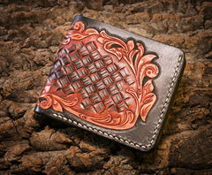 Handmade Leather Eagle Tooled Mens billfold Wallet Cool Leather Wallet Slim Wallet for Men