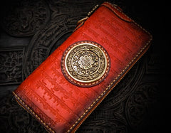 Handmade Leather Tibetan Mens Chain Biker Wallet Cool Leather Wallet Long Clutch Wallets for Men