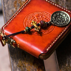 Handmade Leather Tibetan Tooled Mens billfold Wallet Cool Chain Wallet Biker Wallet for Men