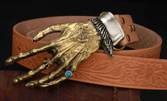 Handmade Genuine Custom God's Hand Cool Leather Mens Leather Men Beige Belt for Men