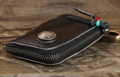 Handamde Genuine Leather Mens Cool Key Wallet Card Slim Wallet Key Holder Car Key Case for Men
