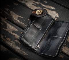 Handmade Leather Carp Mens Chain Biker Wallet Cool Leather Wallet With Chain Wallets for Men