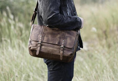 Handmade Leather Mens Cool Messenger Bag Briefcase Work Bag Business Bag for men