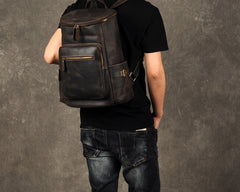 Genuine Leather Mens Cool Backpack Sling Bag Large Coffee Travel Bag Hiking Bag for men