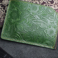 Handmade Leather Floral Mens Front Pocket Wallet Cool Slim Leather Wallet Men billfold Wallets Bifold for Men