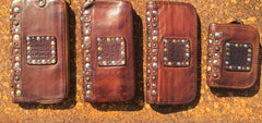 Handmade Genuine Rock Punk Leather Mens Cool Long Wallet Wristlet Bifold Clutch Wallet for Men
