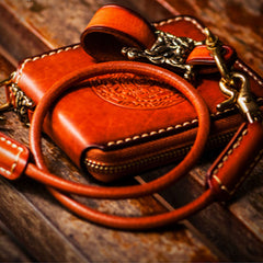 Handmade Leather Tibetan Tooled Mens billfold Wallet Cool Chain Wallet Biker Wallet for Men