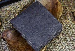 Handmade Leather Floral Mens Cool Slim Leather Wallet Men billfold Wallets Bifold for Men