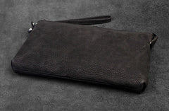 Handmade Leather Mens Clutch Cool Slim Wallet Zipper Clutch Wristlet Wallet for Men