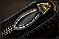 Handmade Leather Tooled Carp Mens Chain Biker Wallet Cool Leather Wallet Long Phone Wallets for Men