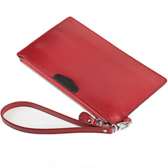 Oiled Leather Men's Yellow Ultra Slim Wristlet Wallet Zipper Multiple Purse Wallet Phone Bag For Men - iwalletsmen