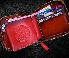 Handmade Leather Small Tibetan Tooled Mens billfold Wallet Cool Chain Wallet Biker Wallet for Men