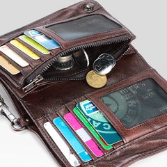 Genuine Leather Mens Chain Biker Wallet Cool Leather Wallet Small Wallets for Men - iwalletsmen