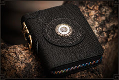 Handmade Leather Small Tooled Mens billfold Wallet Cool Chain Wallet Biker Wallet for Men