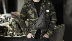 Genuine Leather Mens Cool Chest Bag Sling Bag Crossbody Bag Travel Bag Hiking Bag for men