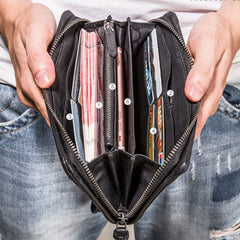 Handmade Mens Cool Long Leather Chain Wallet Cards Biker Trucker Wristlet Wallet - iwalletsmen