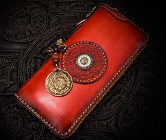 Handmade Leather Mens Tibetan Chain Biker Wallet Cool Leather Wallet Long Clutch Wallets for Men