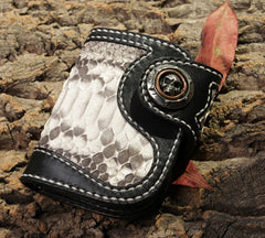 Handmade Leather billfold Mens Chain Biker Wallet Cool Boa Skin Wallet With Chain Wallets for Men