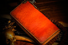 Handmade Leather Mens Chain Biker Wallet Cool Leather Wallet Long Clutch Wallets for Men