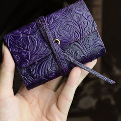 Handmade Leather Floral Mens Cool billfold Wallet Card Holder Small Card Slim Wallets for Men