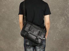 Genuine Leather Mens Cool Messenger Bag Shoulder Bag Chest Bag Bike Bag Cycling Bag for men