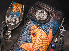 Handmade Leather Carp Mens Chain Biker Wallet Cool Leather Wallet With Chain Wallets for Men