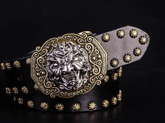 Handmade Genuine Leather Punk Rock Chinese Monster Mens Cool Men Biker Trucker Leather Belt