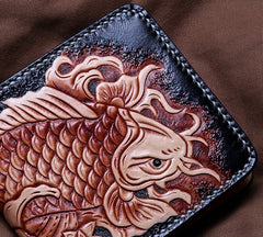 Handmade Leather Carp Tooled Mens billfold Wallet Cool Leather Wallet Slim Wallet for Men