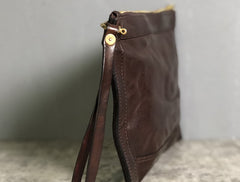 Genuine Leather Mens Clutch Cool Slim Wallet Zipper Clutch Wristlet Wallet for Men