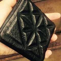 Genuine Leather Mens Cool billfold Leather Wallet Zipper Clutch Wristlet Wallet for Men