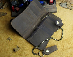 Handmade Genuine Leather Biker Wallet Mens Cool Chain Wallet Trucker Wallet with Chain