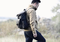 Genuine Leather Mens Cool Backpack Sling Bag Large Black Travel Bag Hiking Bag for men