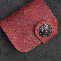 Handmade Leather Floral Mens Cool Biker Wallet Leather Wallet Men billfold Wallets Bifold for Men