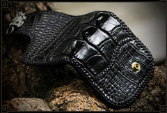 Handmade Leather Small Tooled Mens billfold Wallet Cool Chain Wallet Biker Wallet for Men