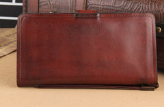 Genuine Leather Mens Cool Biker Chain Wallet Long Leather Wallet Slim Clutch Wristlet Wallet for Men