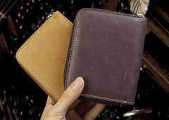 Handmade Leather Mens Cool Slim Leather Wallet Men Zipper billfold Wallets Bifold for Men